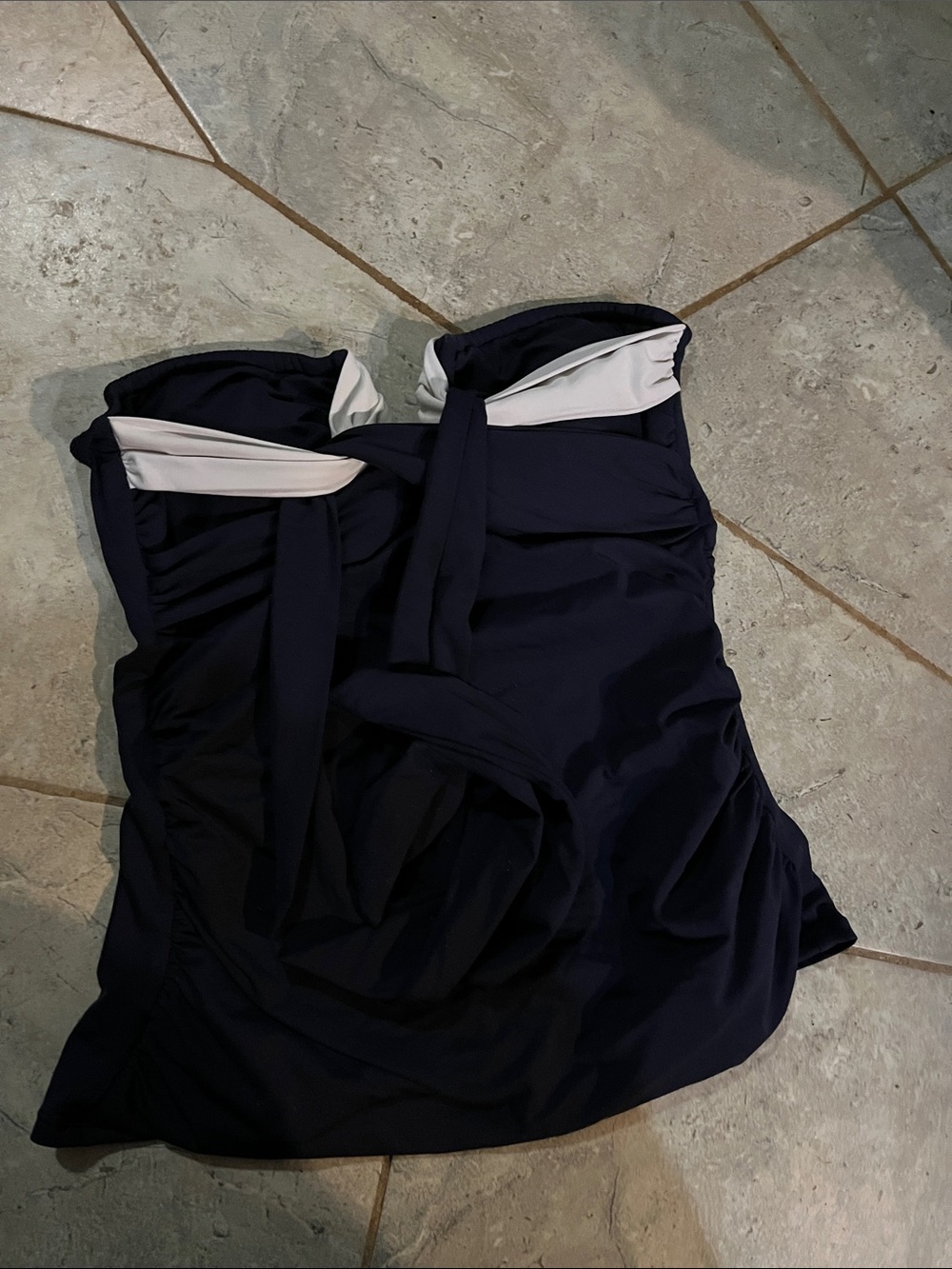 Navy and White Strapless Swimdress